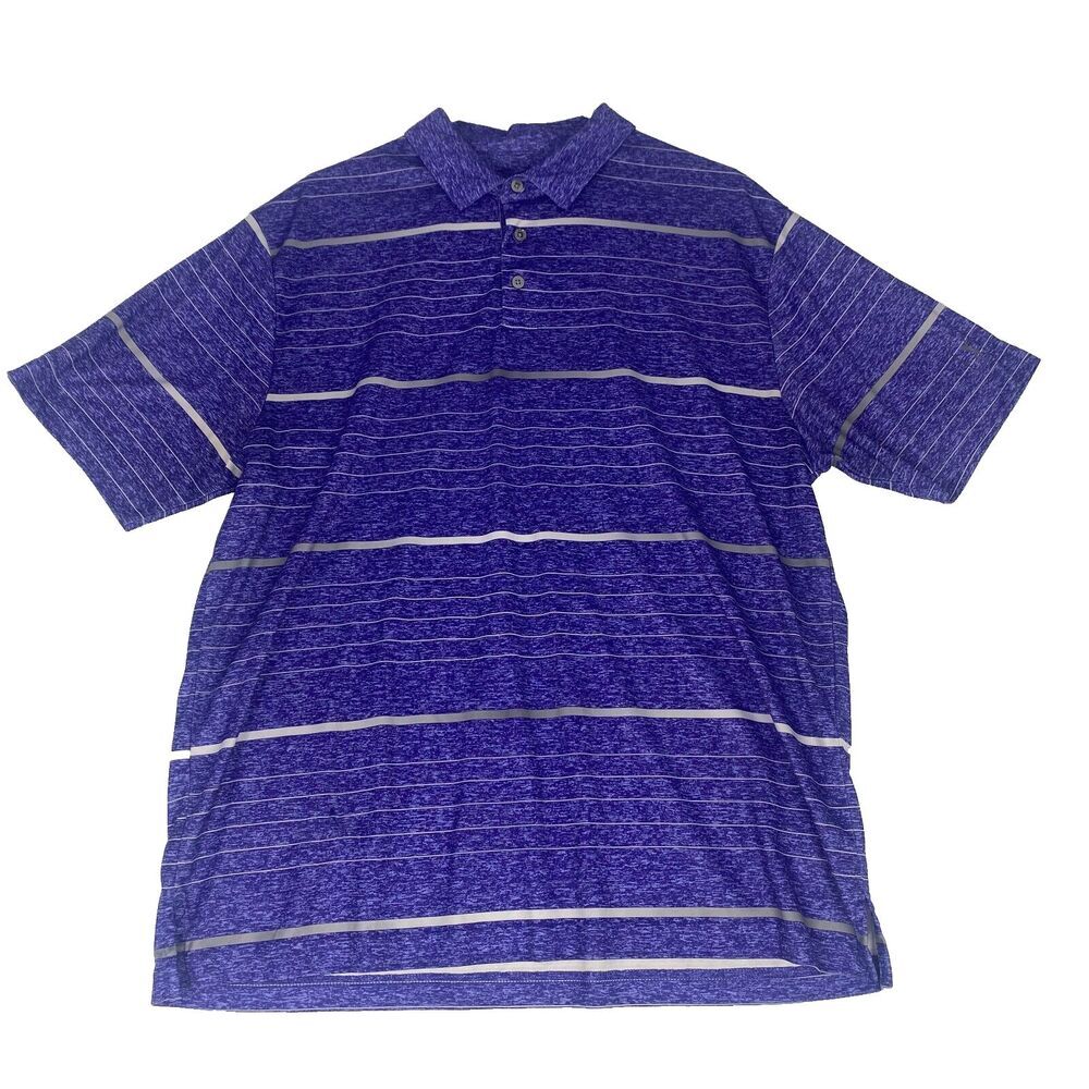 PGA Tour Mens‎ Shirt Polo XL Extra Large Purple Striped Short Sleeve Golf Soft
